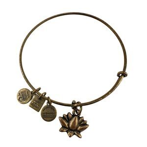 Alex and Ani Lotus Peace Petals Bronze Tone Charm Bangle 7.75" Bracelet